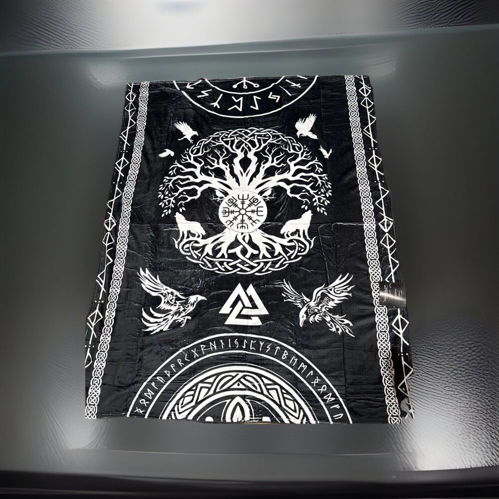 Viking Gifts for Men, Women, Norse Mythology Gift 5o”x 65” Black ,Nordic Totem